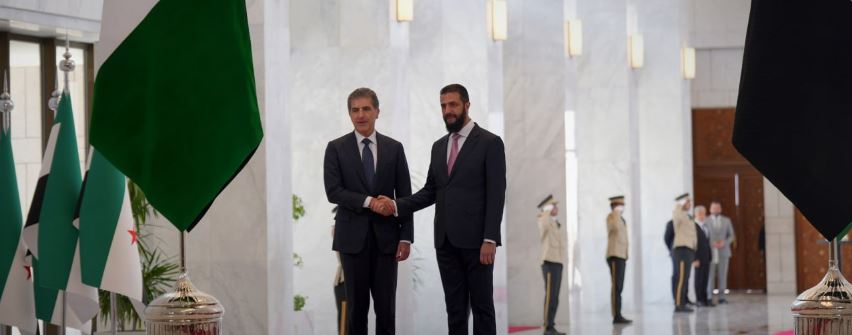 الرئيس الشرع يستقبل رئيس إقليم كردستان العراق في قصر الشعب بدمشق